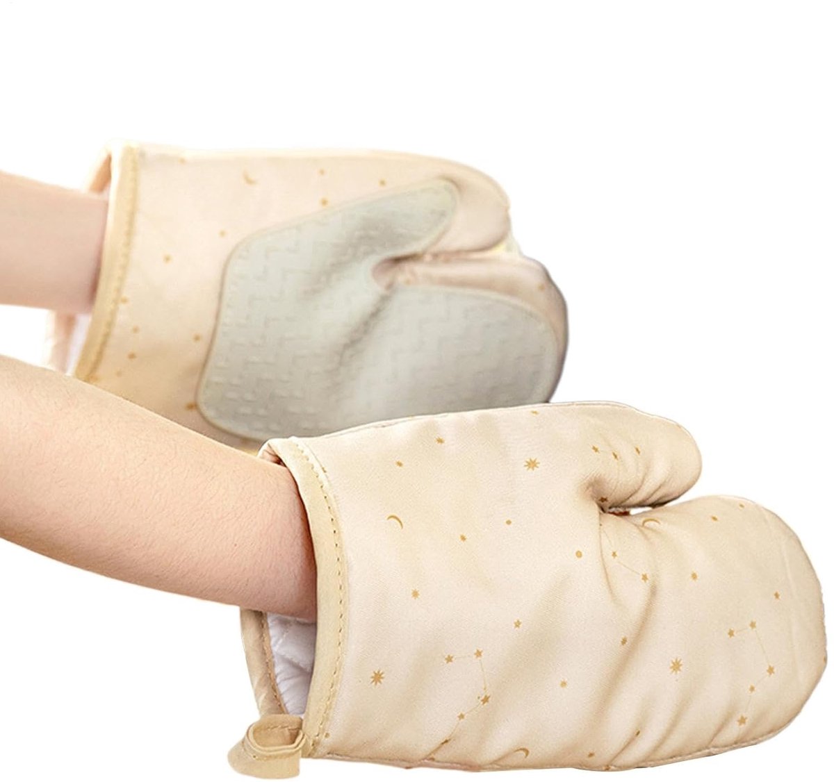 Tweedelige set zachte, waterdichte, antislip en hittebestendige ovenwanten | Geschikt voor restaurants, huizen, bakkerijen, barbecues, grills, bakken, kookplaten en magnetrons (beige)