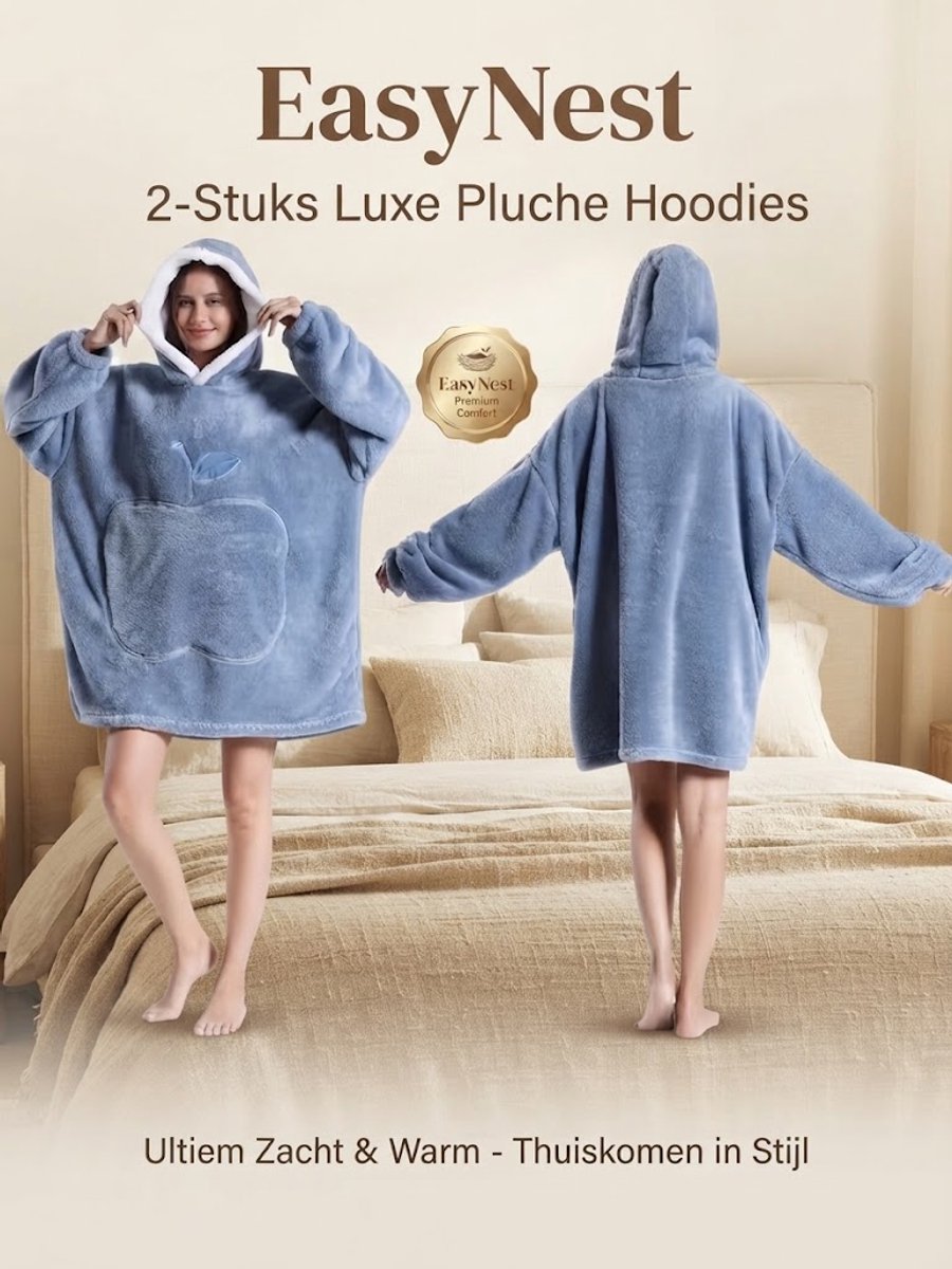 Draagbare Hoodie Deken Set van 2 – Extra Grote Flanellen Deken met Mouwen en Zakken – Warme en Zachte TV Deken voor Familie, Koppel en Winter