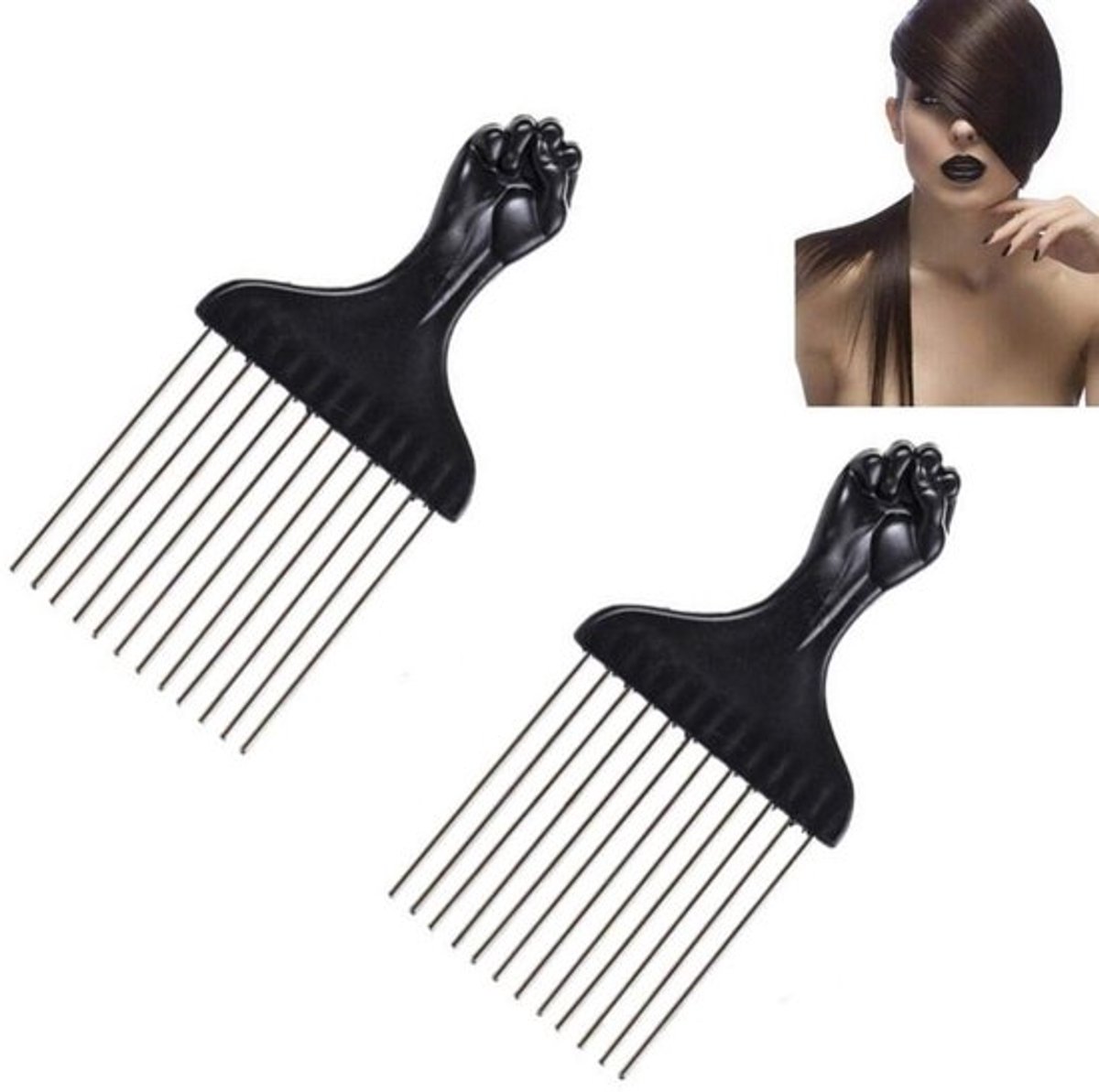 Afro Haar Kam - Krullend Borstel - Antistatisch Ontwarren - 2 Stuks - Haar Styling Tool - Geschikt voor Afro Kapsels - Plastic en Staal