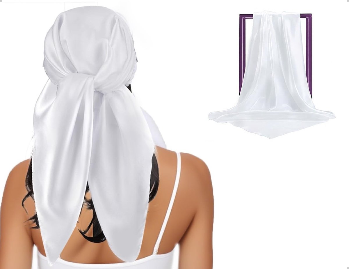 Elegante Zomerse Vierkante Sjaal van Faux Zijde voor Vrouwen - Persoonlijkiseer je Stijl met een Eenvoudige en Luxe Sjaal (Wit)