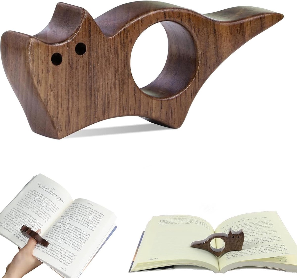 Houten Boekenlegger met Kattenontwerp, Ideaal voor Boekenliefhebbers en Literatuurfanaten, Perfecte Leeshulpmiddelen en Cadeaus