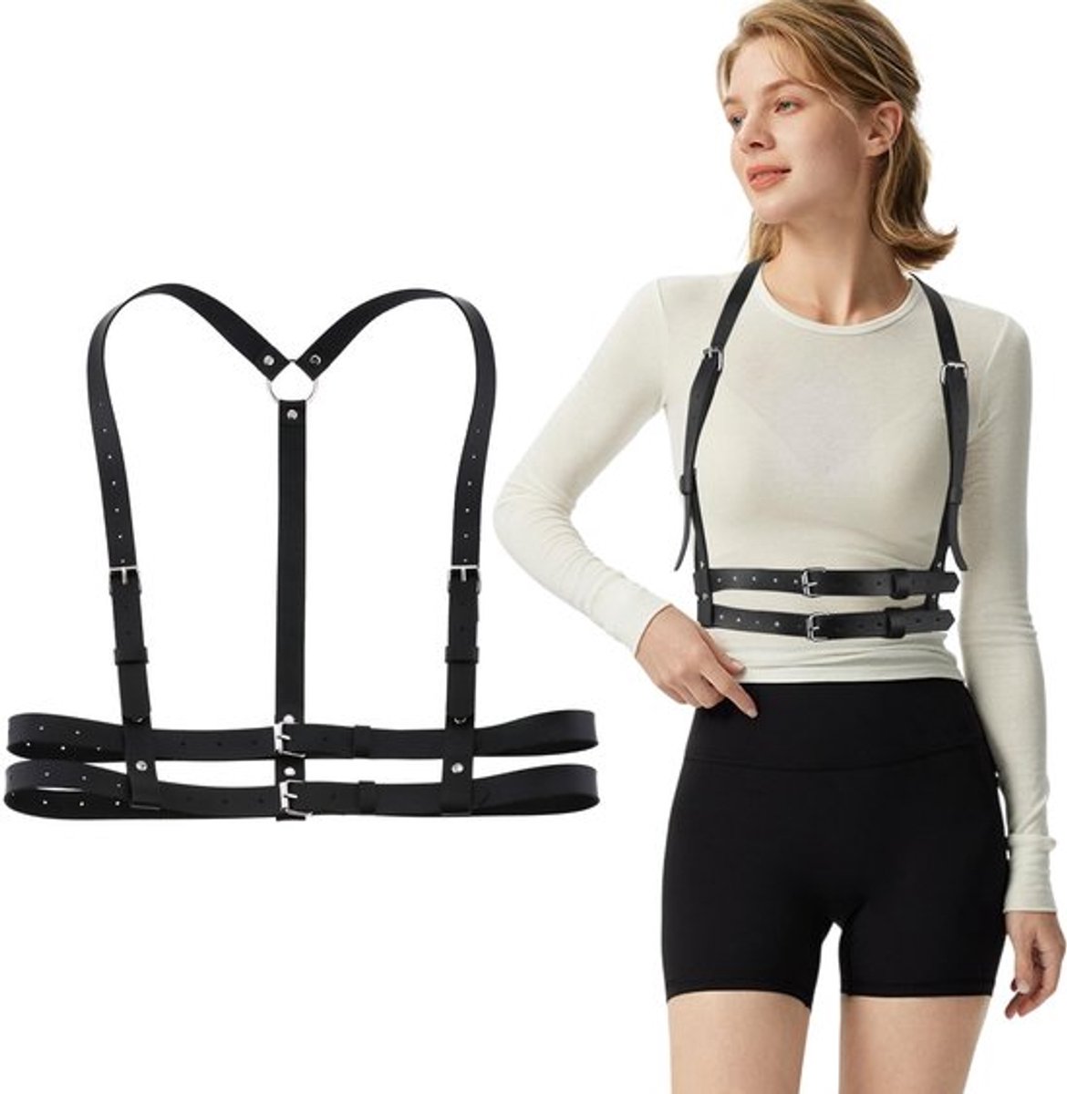 Taille Riem Verstelbaar - Punk Riem - PU Leer - Zwart - Harnas Riem - Geschikt voor Tailleomtrek 60-90cm