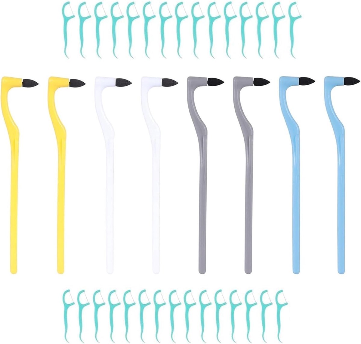 Complete Tandverzorgingsset met Kleine Tuft Tandenborstel, Tandplak Verwijderaar en 30 Flossticks voor Koffie- en Theedrinkers, 38 Stuks, 13.5 cm