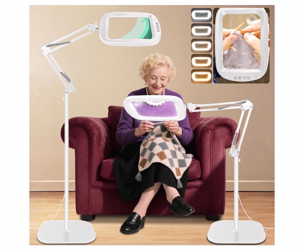 2-in-1 Vergrootglas met Licht en Standaard - 10x 30x Rechthoekige Loeplamp met LED Verlichting - Staande & Tafel Leesloep voor Senioren, Hobby, Knutselen & Lezen - wit
