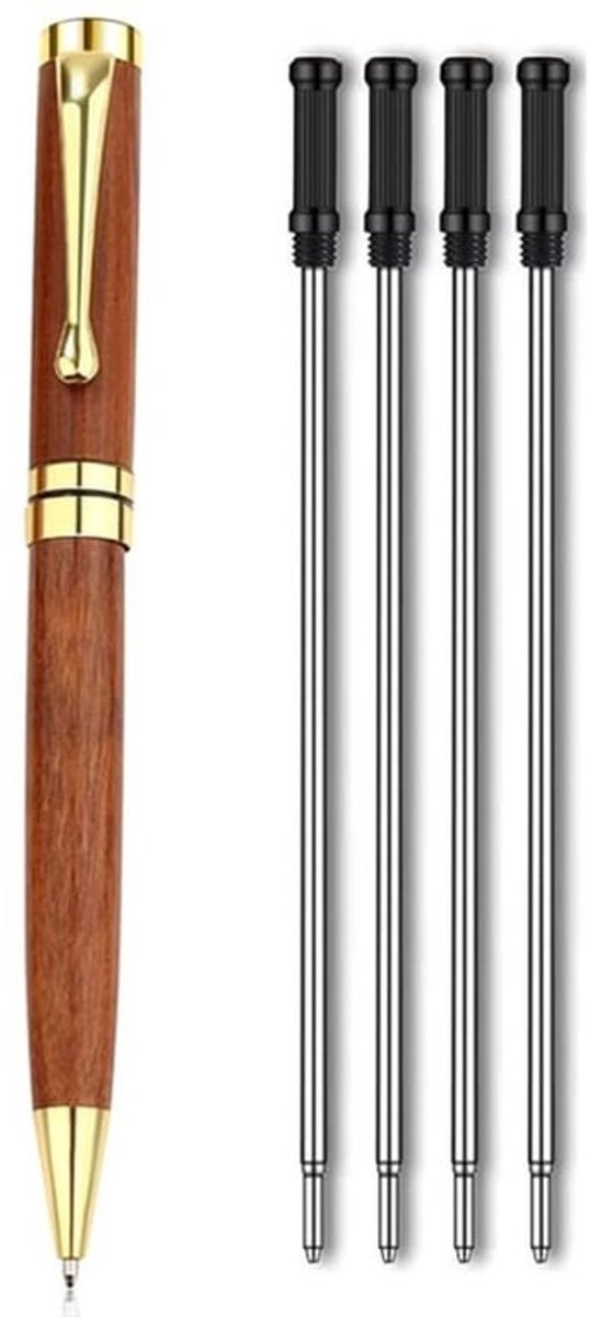 Balpen luxe zwart-gouden afwerking - intrekbare punt - geschenkdoos - 4 vullingen - hoogwaardige materialen - soepele schrijfervaring - Schrijfpennen