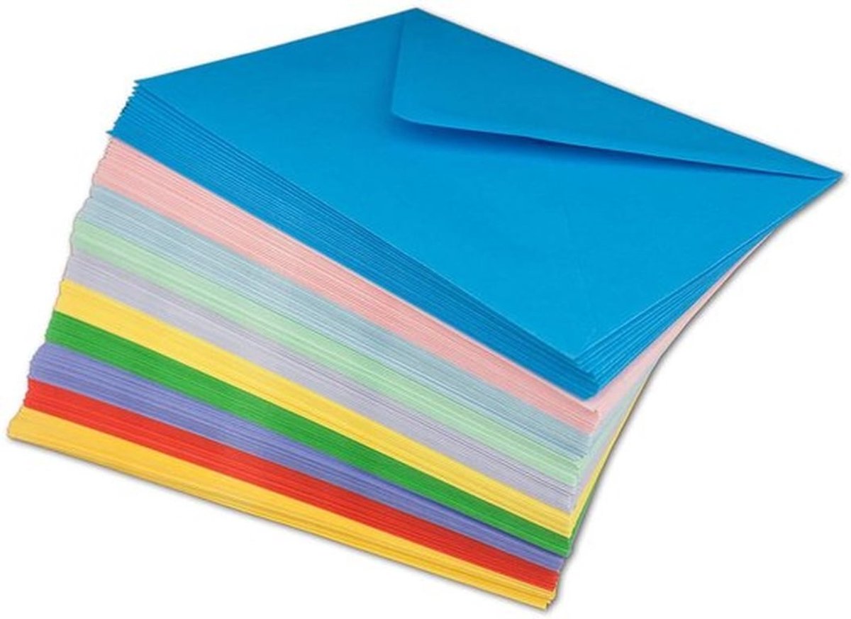 Enveloppen A5 - Gekleurde Enveloppen - DIN C5 - Vierkante Enveloppen - Kleurpakketten 50 Stuks - Natte Lijm - Kleurenvellen