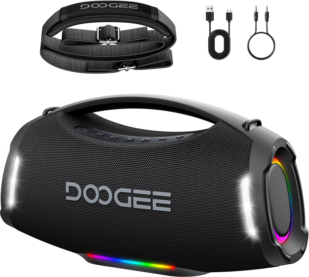 DOOGEE Wild Boom Pro - Bluetooth Speaker - Draadloze Bluetooth Speaker met Afneembare Draagriem - Waterdicht - Zwart
