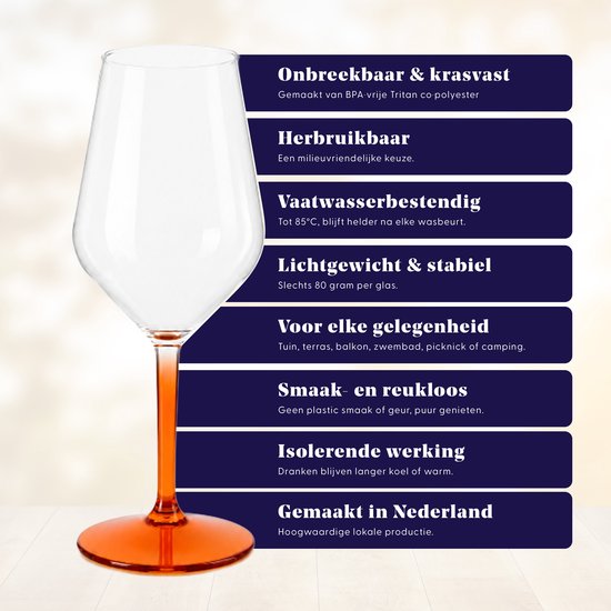HappyGlass Lady Abigail plastic wijnglazen - Set van 4 kunststof herbruikbare wijnglazen - 47cl - Dutch orange steel - BPA-vrij Tritan — afbeelding 2