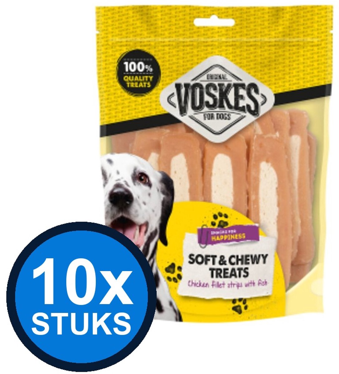 10x Voskes Kipfilet Strips met Vis - Hondensnack - 400g