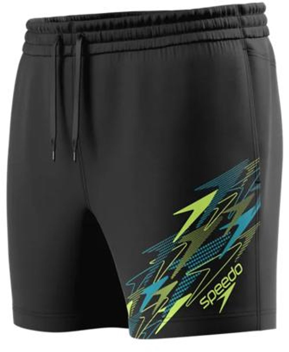 Speedo Medley Logo Watershort 16 Heren - Zwemshort Heren met Elastische Tailleband - Zwembroek Heren met Extern Trekkoord - Lichtgewicht Zwemshort Heren - Zwart/Groen - M