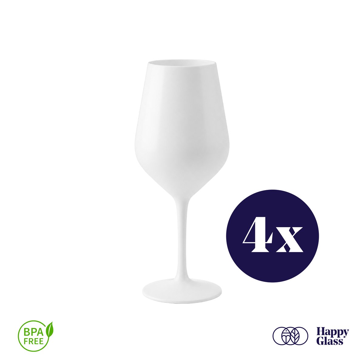 HappyGlass Lady Abigail plastic wijnglazen – Set van 4 kunststof herbruikbare wijnglazen – 47cl – Classic white – BPA-vrij Tritan
