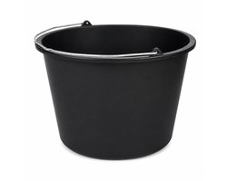 Bouwemmer 12 Liter Zwart – Kunststof Emmer met Metalen Hengsel – Ø 30 x 23 cm – Stevige Werkemmer voor Bouw, Klussen, Mortel, Schoonmaak, Tuin & Water