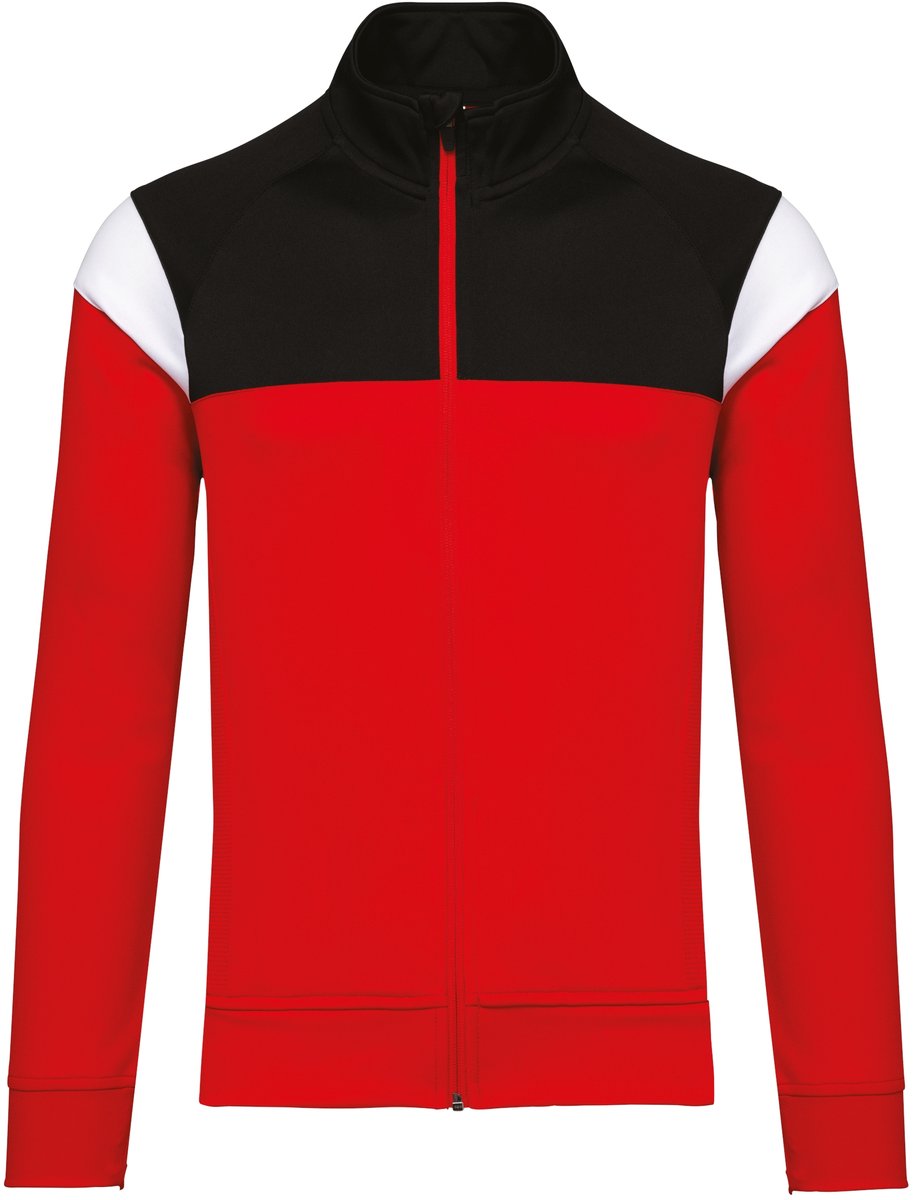 Trainingsjack Heren – Sportvest met Rits – Trainingsvest Unisex – Opstaande Kraag – 100% Polyester – Zwart / Rood – S