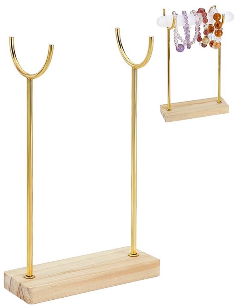 Steenhouder met houten sokkel - Sieradenorganizer - Presentatiestandaard - Houder voor halskettingen/ringen/armbanden - Afneembare sieradenwikkel - Schokbestendig ontwerp - Sieradenstandaard