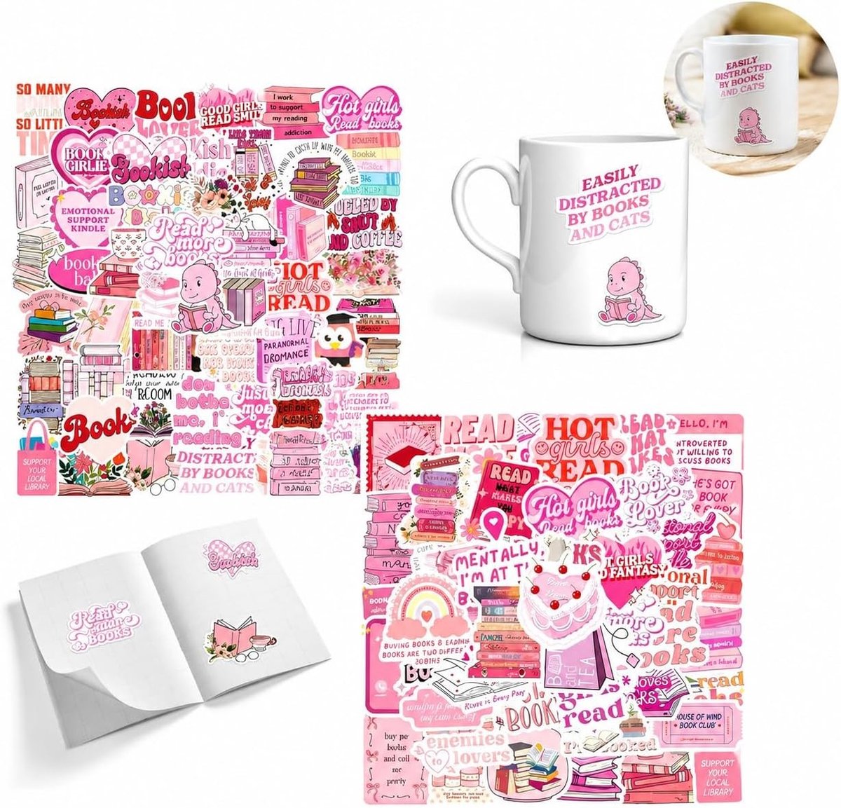 Set van 110 Roze Boeken Stickers - Hoogwaardige Vinyl, Waterdicht, Geschikt voor Diverse Oppervlakken en Stijlen