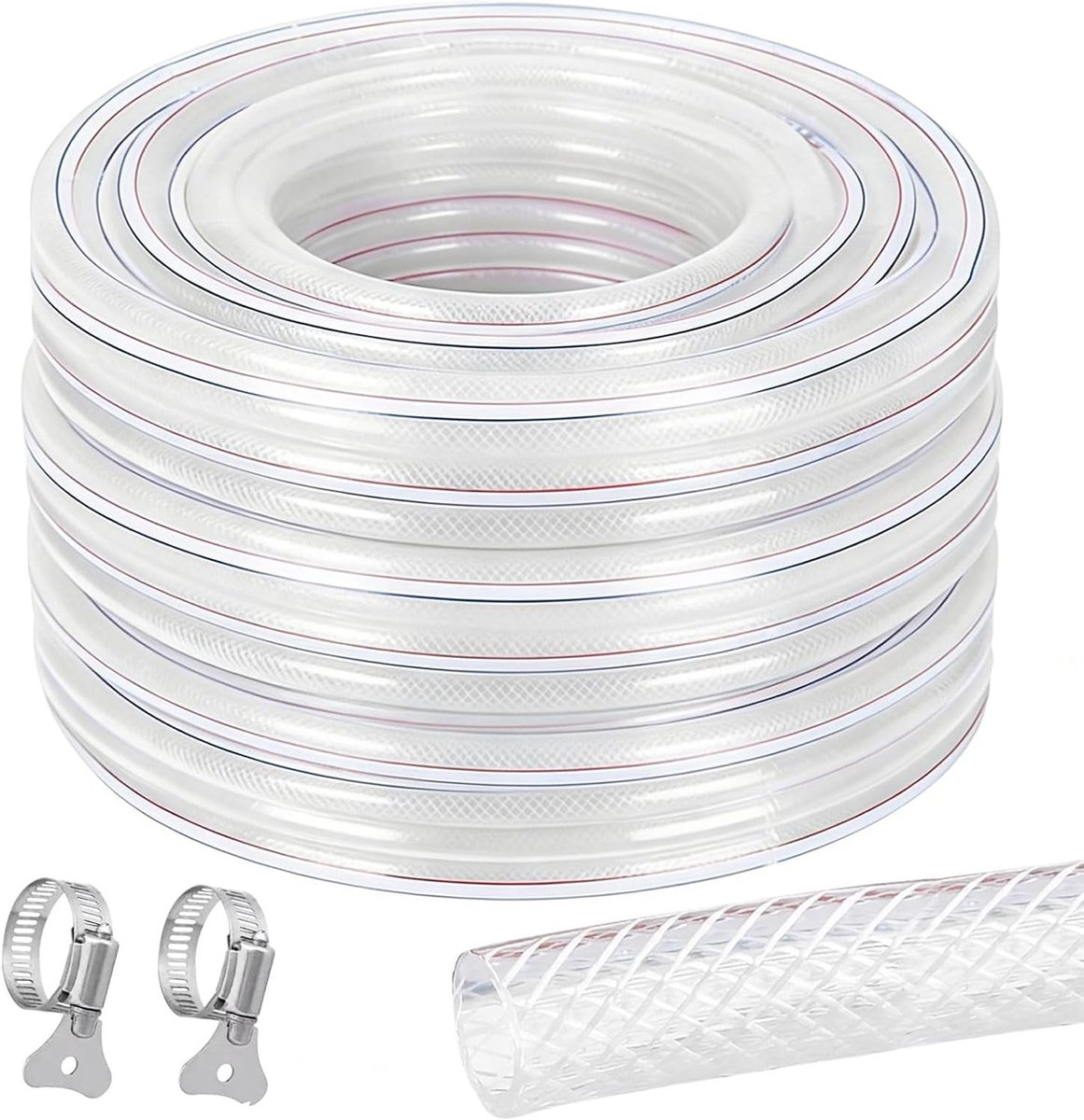 Gevlochten hogedrukslang van PVC, flexibel en transparant, ideaal voor water, gas en lucht, 25 x 32 mm, 3/6/10 meter