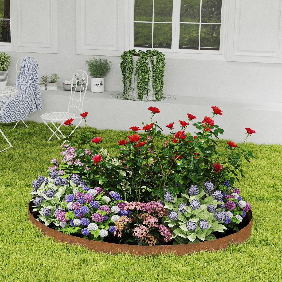 Froadp 25 meter gazonrandafscheiding, 15 cm hoog, bloembedafscheiding, verroest effect, flexibele bloembedafscheiding, verroest metaal, gazonrandafscheiding, metaal, geschikt voor bloembedden en paden, eenvoudige montage – recht model