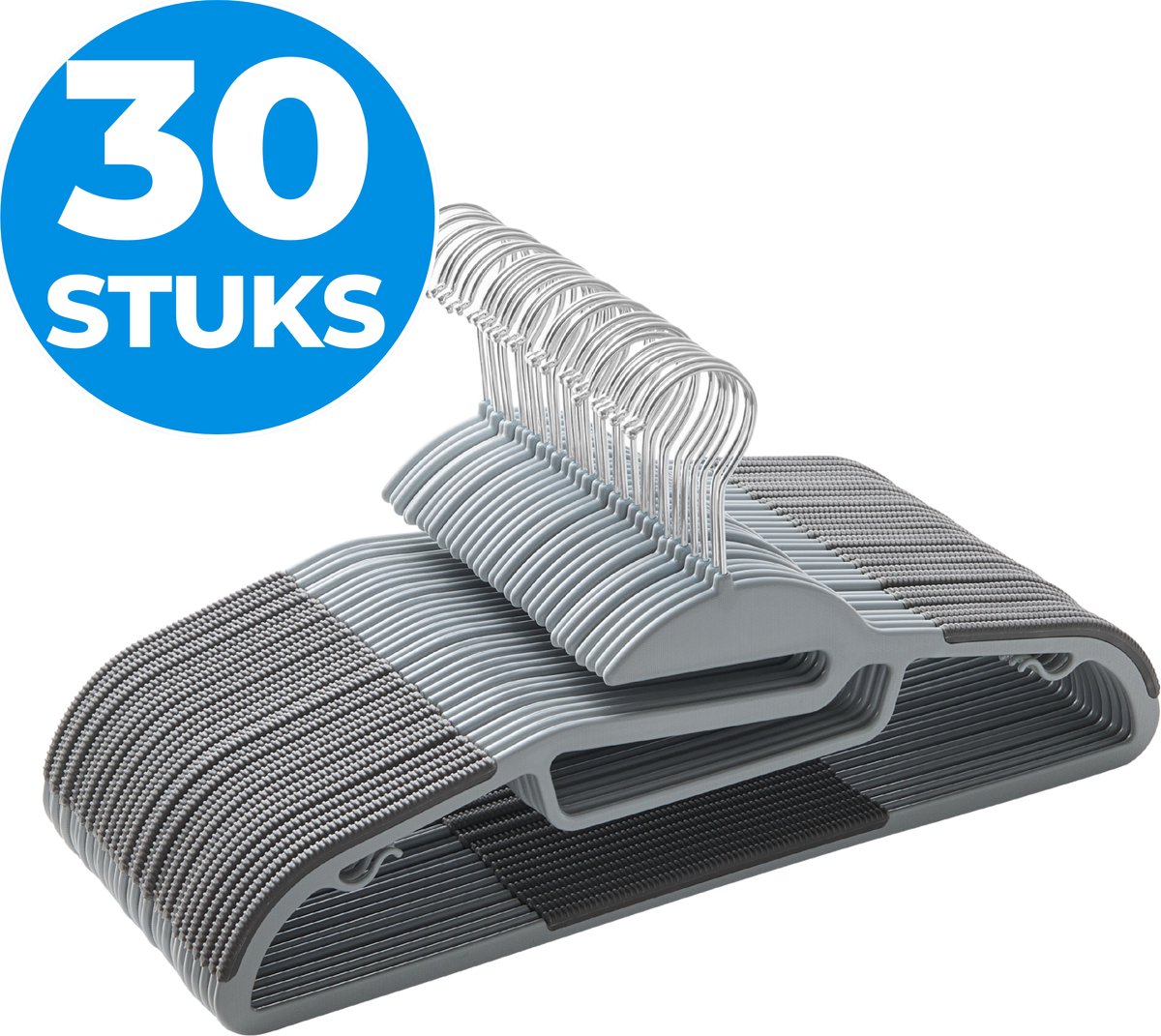 ACAZA Kledinghangers - Kleerhangers - Broekhanger - 30 Stuks - Volwassenen - Anti Slip - Duurzaam - ABS Kunststof - Grijs