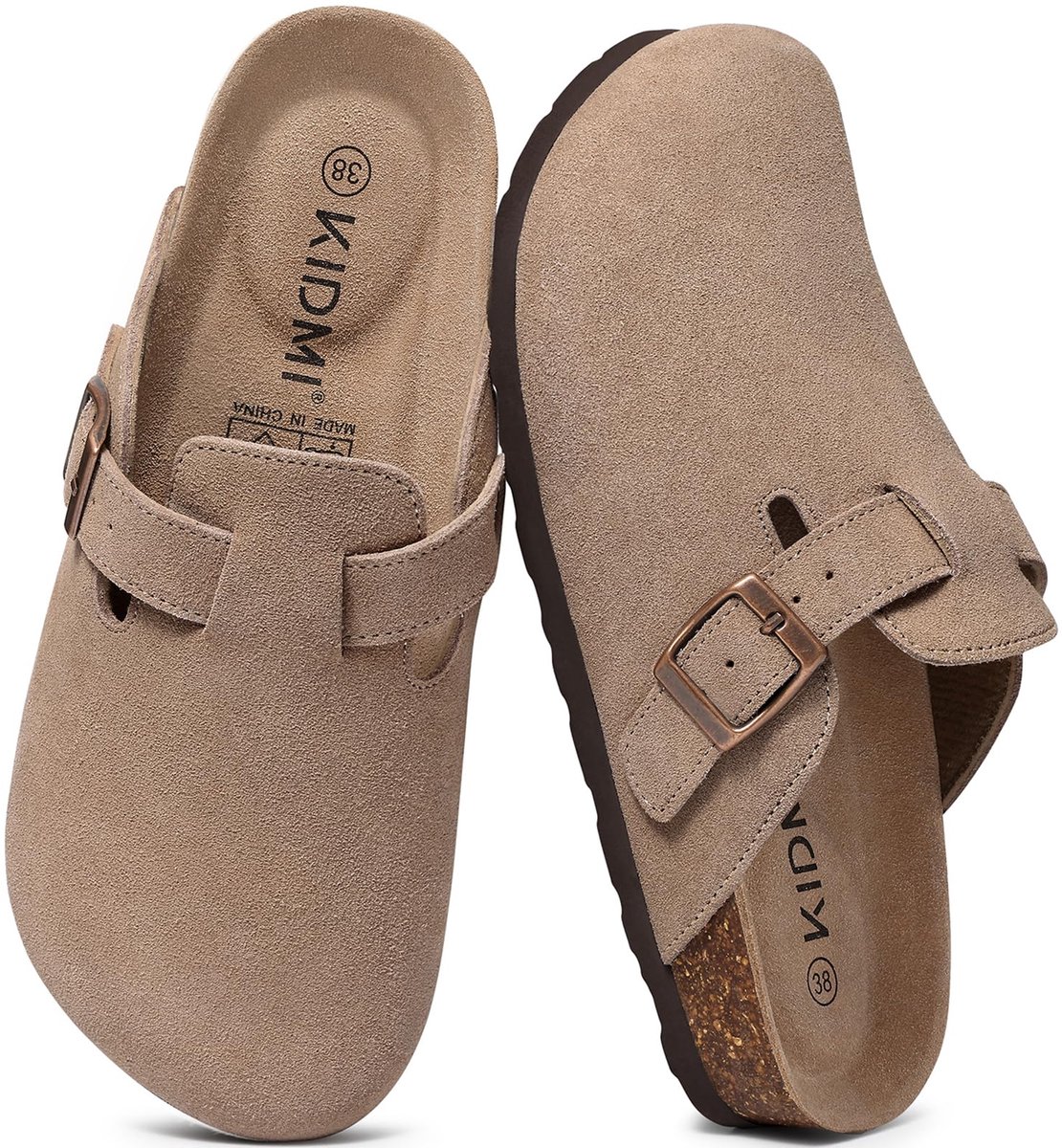 Homaxy - Unisex Clogs - Koe suède- Houten clogs – abrikoos - 46- Geschikt voor een voetlengte van 22.5cm