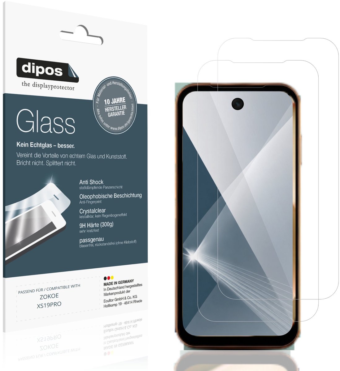 dipos – 2x Pantserfolie geschikt voor ZOKOE XS19PRO | 9H Screenprotector