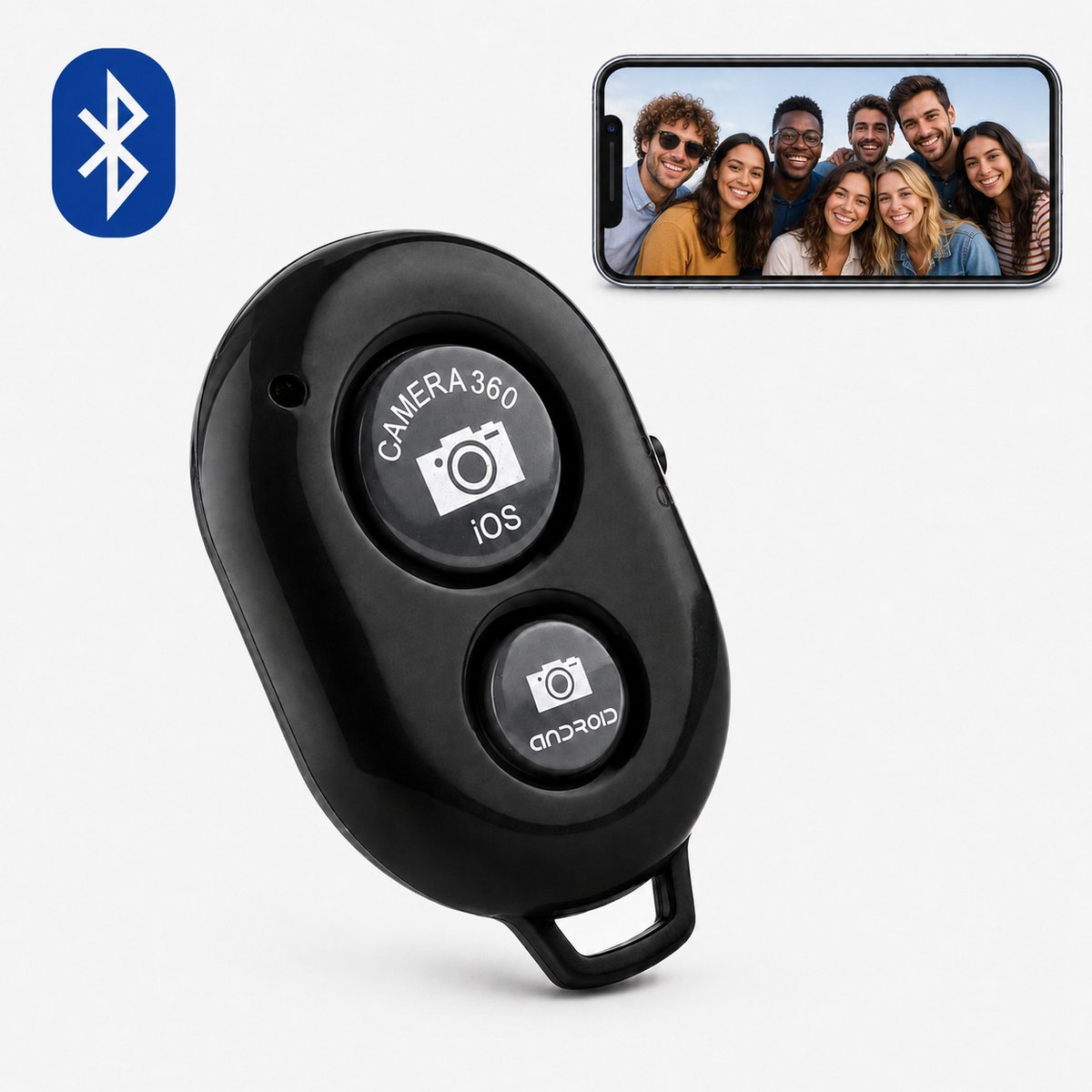 Bluetooth remote shutter - Draadloze Selfie Klikker - Smartphone Foto Remote Control - Compatibel met Android / iOS / Windows Phone - Compact Formaat - Zwart