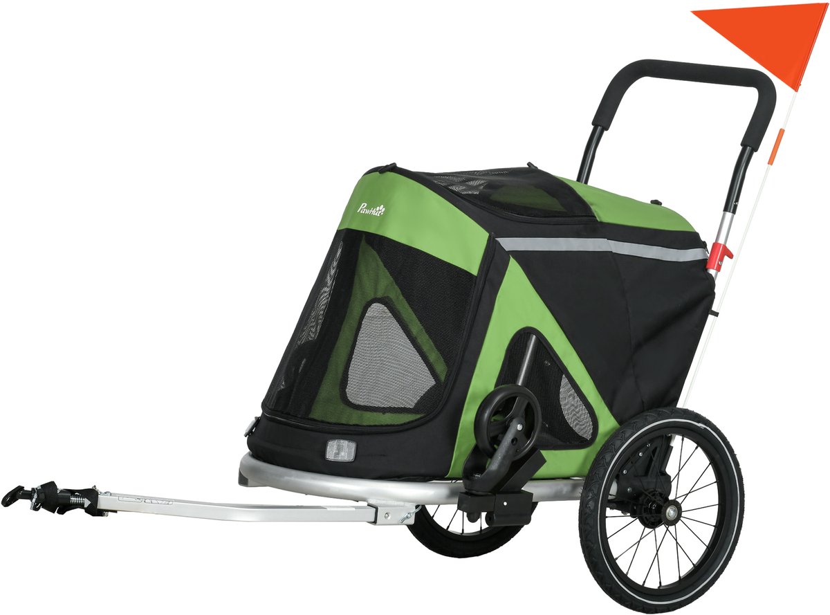 2-in-1 hondenbuggy/hondenjogger/fietsaanhanger-2 reflectoren-1 veiligheidsriem-150 x 68 x 95 cm-groen