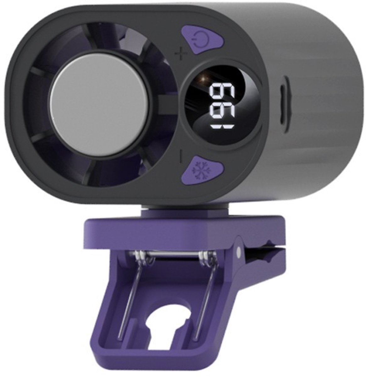 Klemventilator voor Auto met USB-Opladen en LED-Display - 360° Rotatie en 199 Snelheden - voor Werk en Onderweg - 1 Stuk (Zwart)