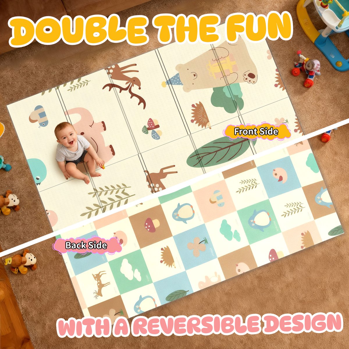 Soontrans - Dubbelzijdige Speelmat - 120x180cm - Dik XPE Foam - Kruipmat Speelkleed - Baby Anti slip - Boxkleed - Multicolor Vloermat - Babygym - BPA-vrij - Dieren – foto 7