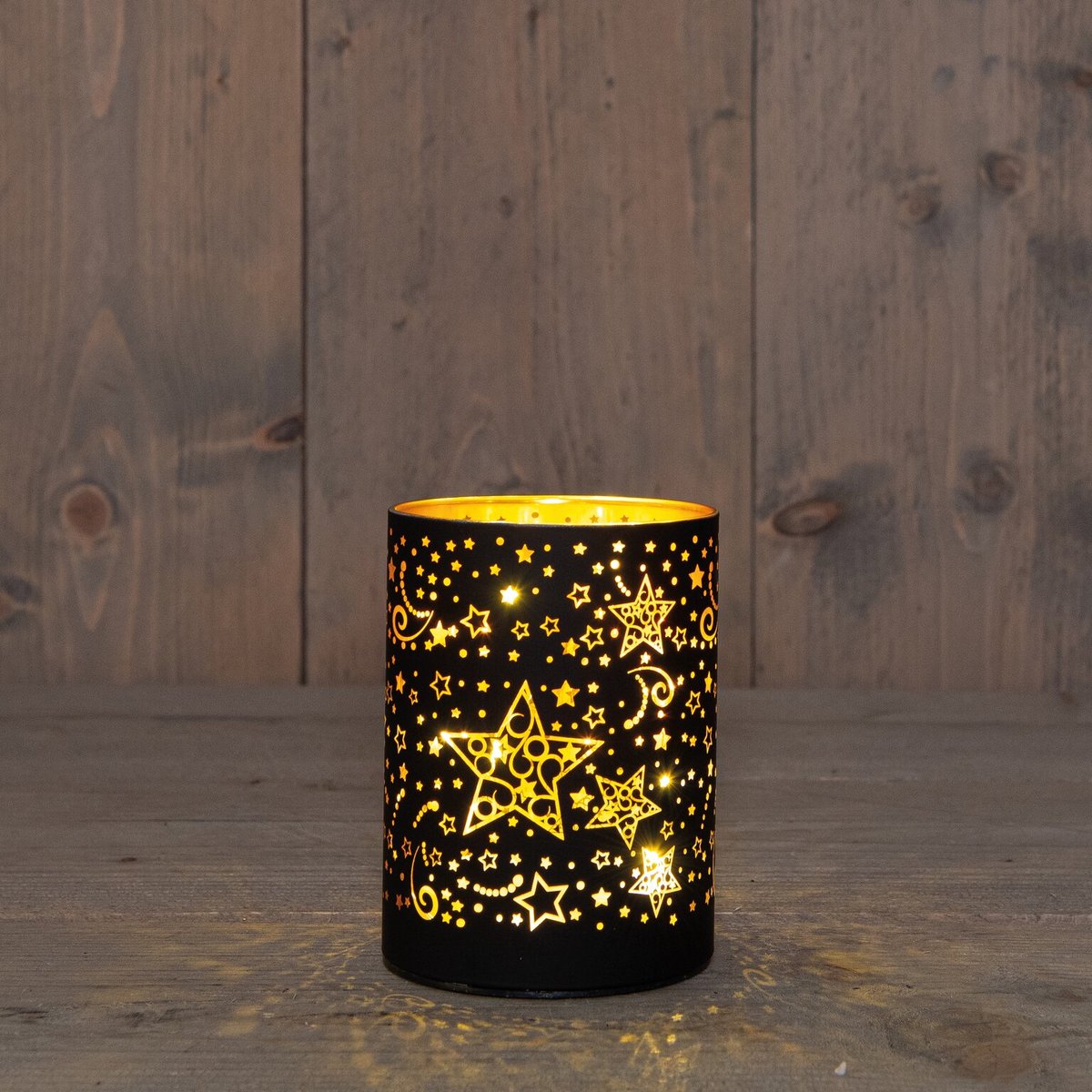 Annas collection - Cylinder glas met sterren 10led warm wit 9h12 c...