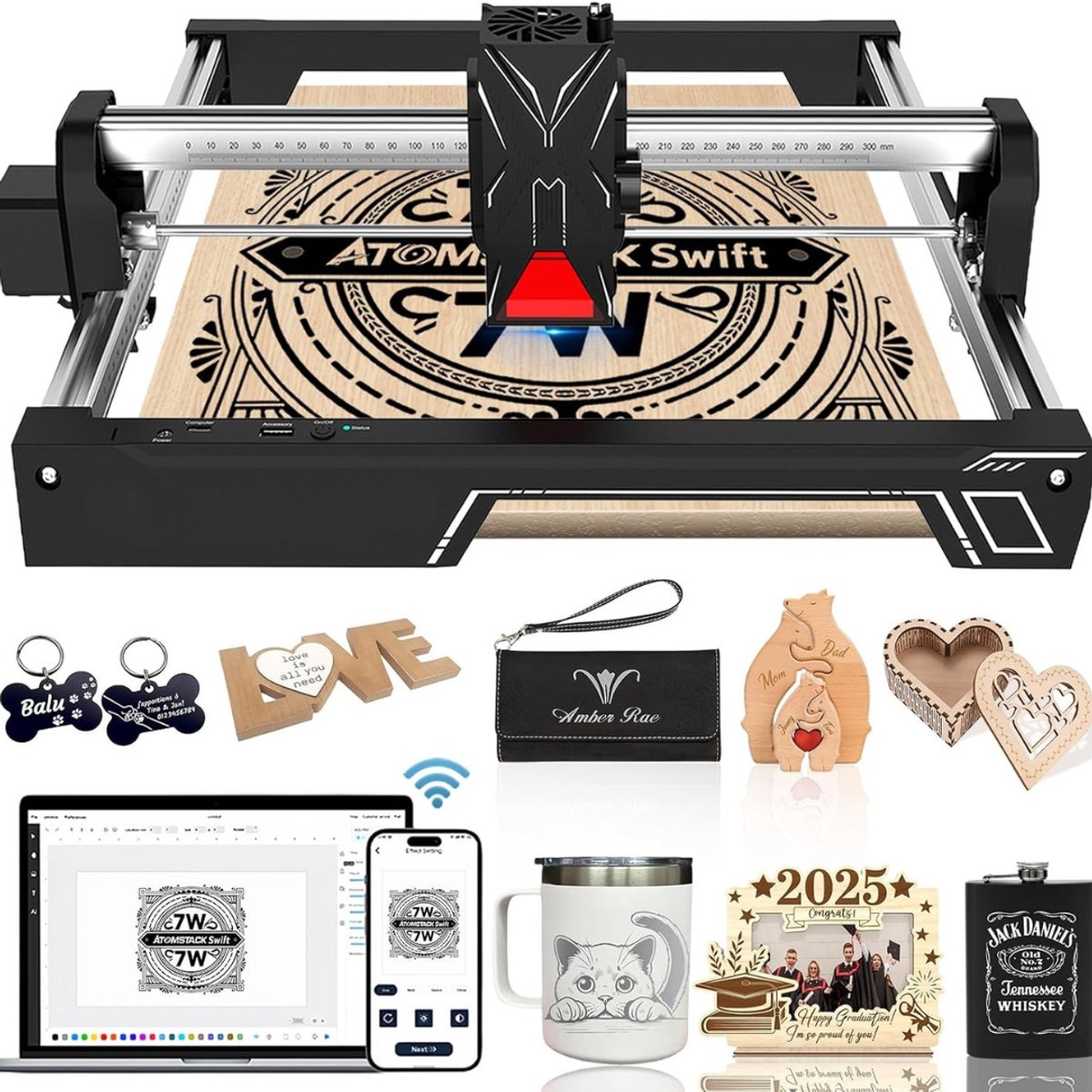 Aura® Laser Graveermachine - Graveermachine - Lasergraveermachine - Zwart- 46 cm x 42 cm x 13 cm