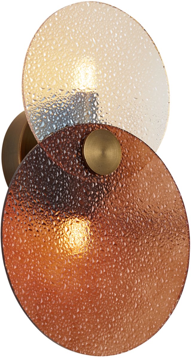 Qazqa art deco wandlamp met glas - Text - brons met amberglas, vintage, rond, max. 8W, geschikt voor led, 19cm, ideaal als hal, slaapkamer en