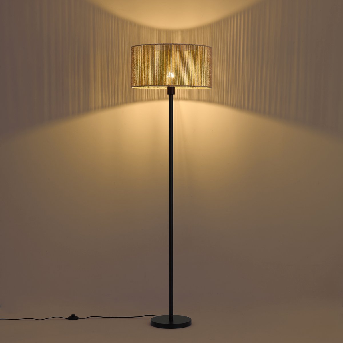 Qazqa moderne staande lamp met kap - Simplo - zwart, rond, max. 15W, geschikt voor led, 171cm, ideaal als woonkamer lamp