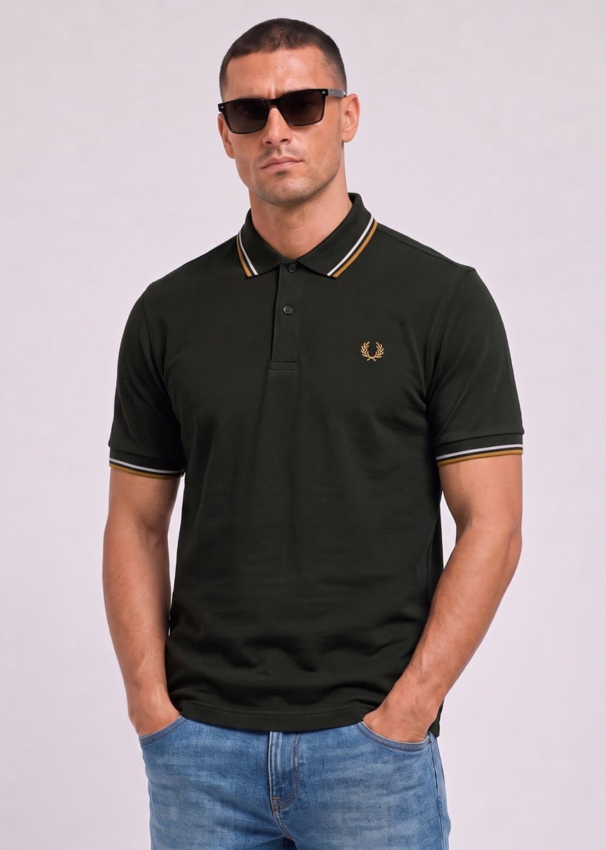 Fred Perry Twin tipped polo night dusky dark caramel Groen