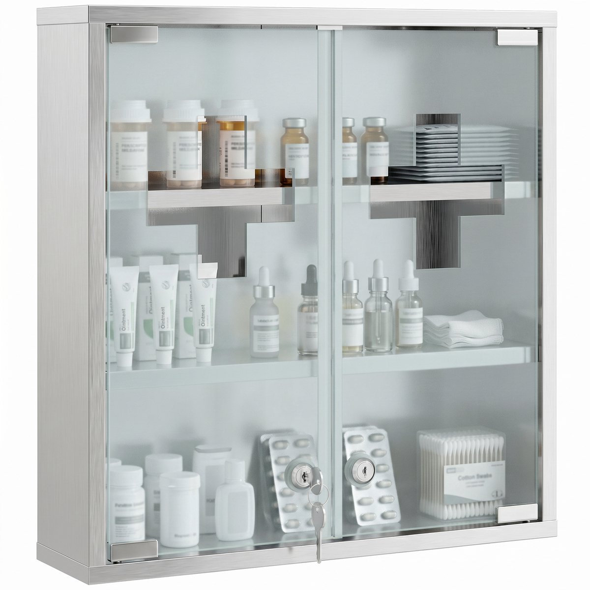 HOMCOM Medicijnkastje - 430 roestvrij staal, gehard glas - 46 x 12 x 48 cm - Zilver