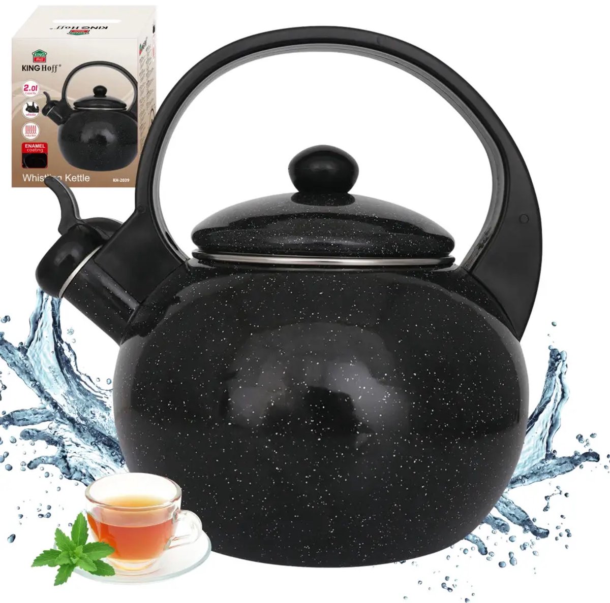 Kinghoff 2039 fluitketel - Emaille - Black - 2 liter - zwart