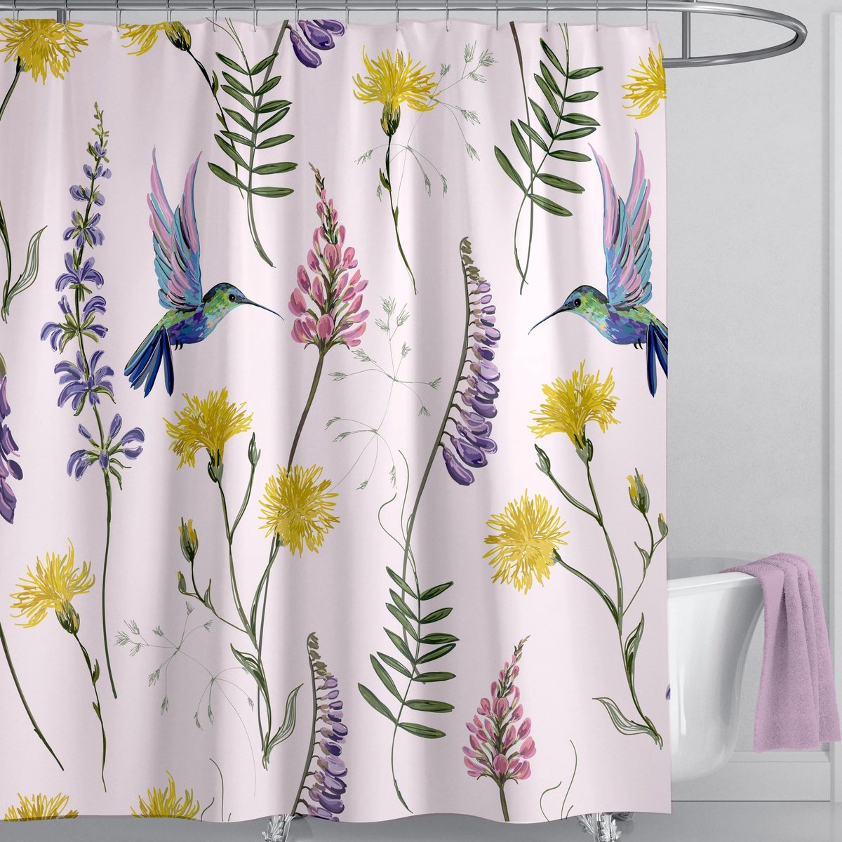 Solidchoice - Douchescherm met Vogels 180x180cm Sneldrogend en Machinewasbaar