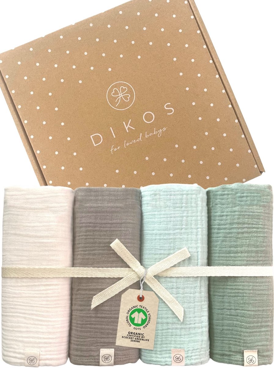 Solidchoice - Set van 4 Babydoeken van 100% GOTS Biologisch Katoen 64 x 64 cm