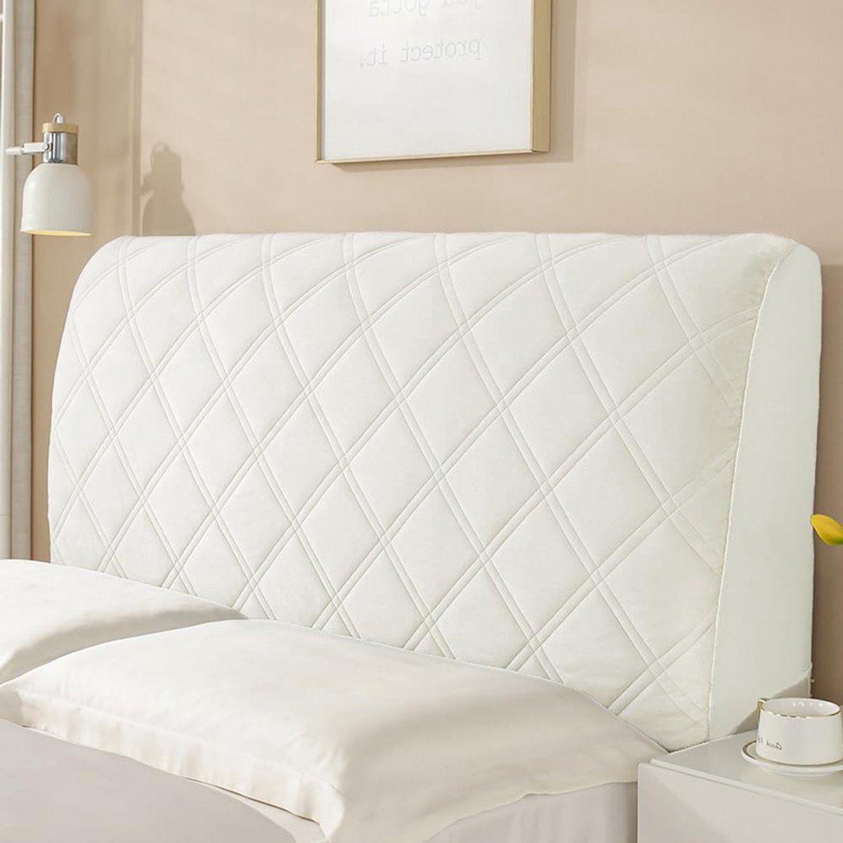 Solidchoice - Beschermhoes voor Bedkop, Stretch, Off White, 150 cm