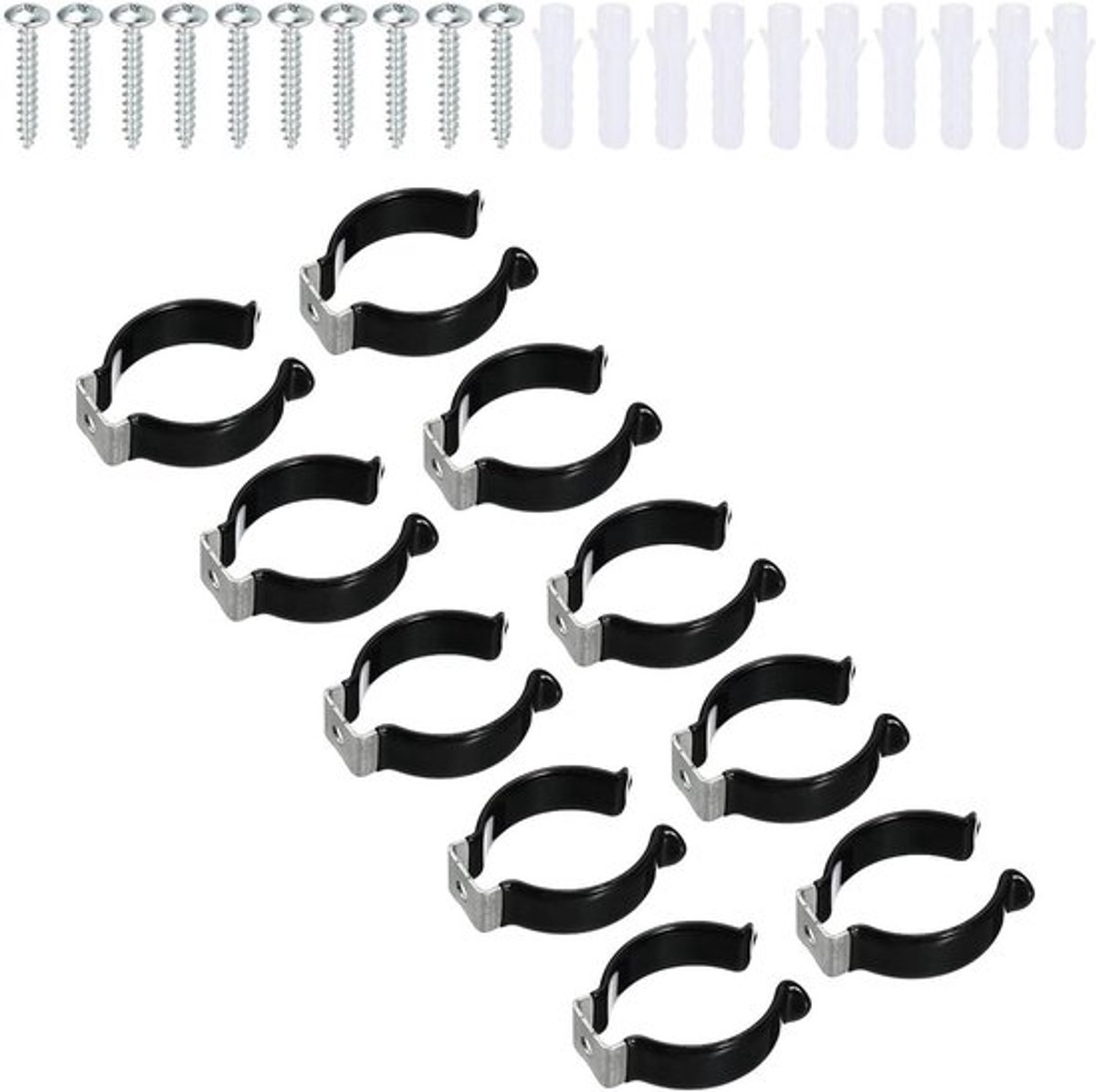 LED Gloeilamp Beugelhouder - Montage - Roestvrij Staal - Fluorescerende Buis - Schroef Pijpklemmen - Veer Tool Clips - Zwart - Pack van 10.