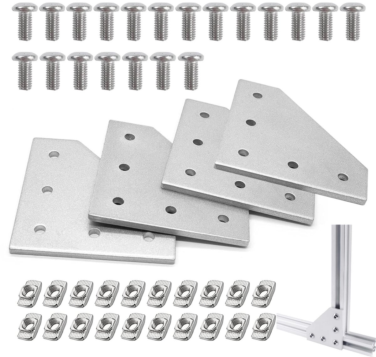 Solidchoice - Set van 4 Aluminium L-Profiel Verbinders voor 10mm Sleuven