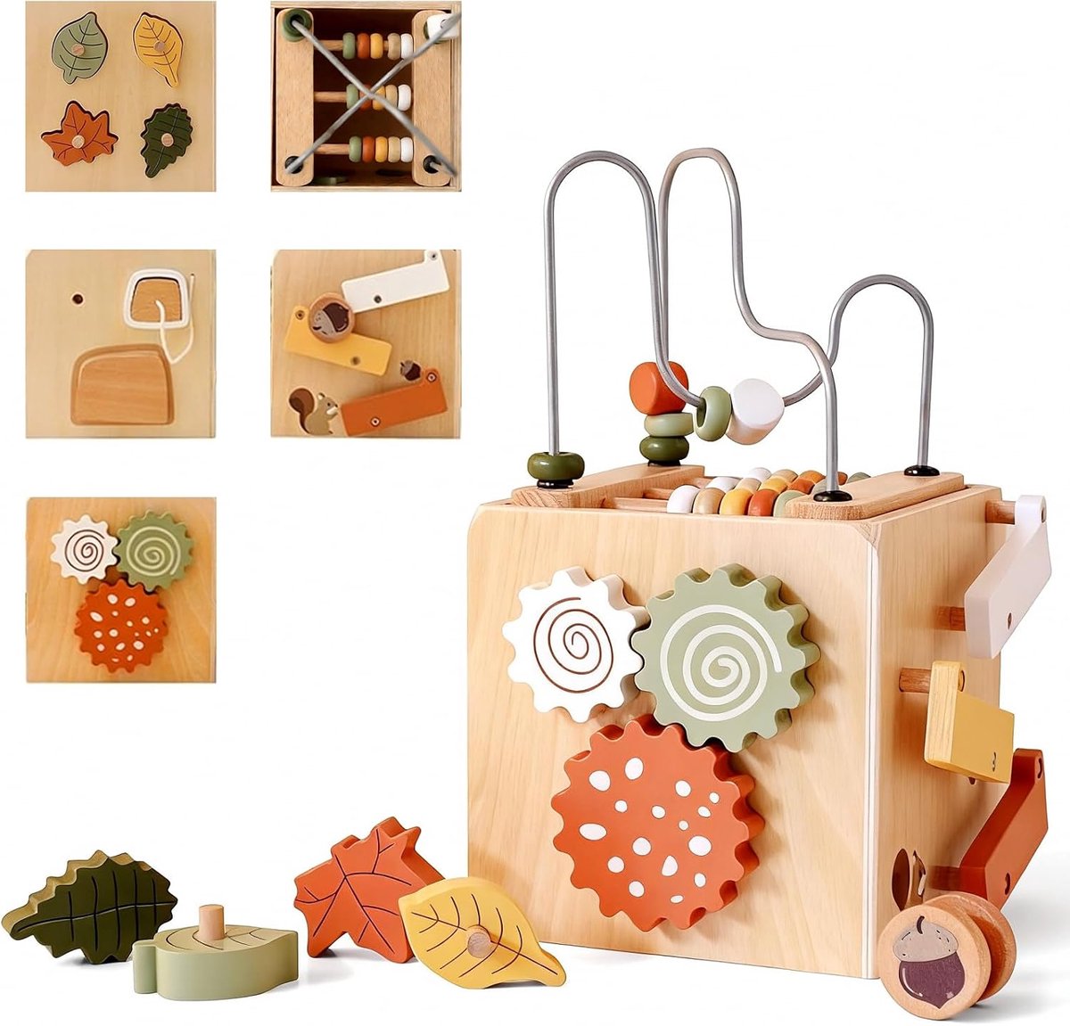 VHV Montessori Activiteitendoos - Montessori Speelgoed - Activity Board - Speelgoed Voor Baby's en Peuters - Educatief Montessori Speelgoed met Kralenspiraal, Vormenstoof en Ratelwielen