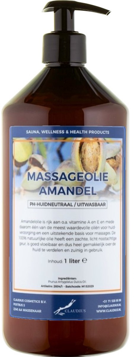 Massageolie Amandelolie 1 liter met gratis pomp - 100% natuurlijk - biologisch en koud geperst