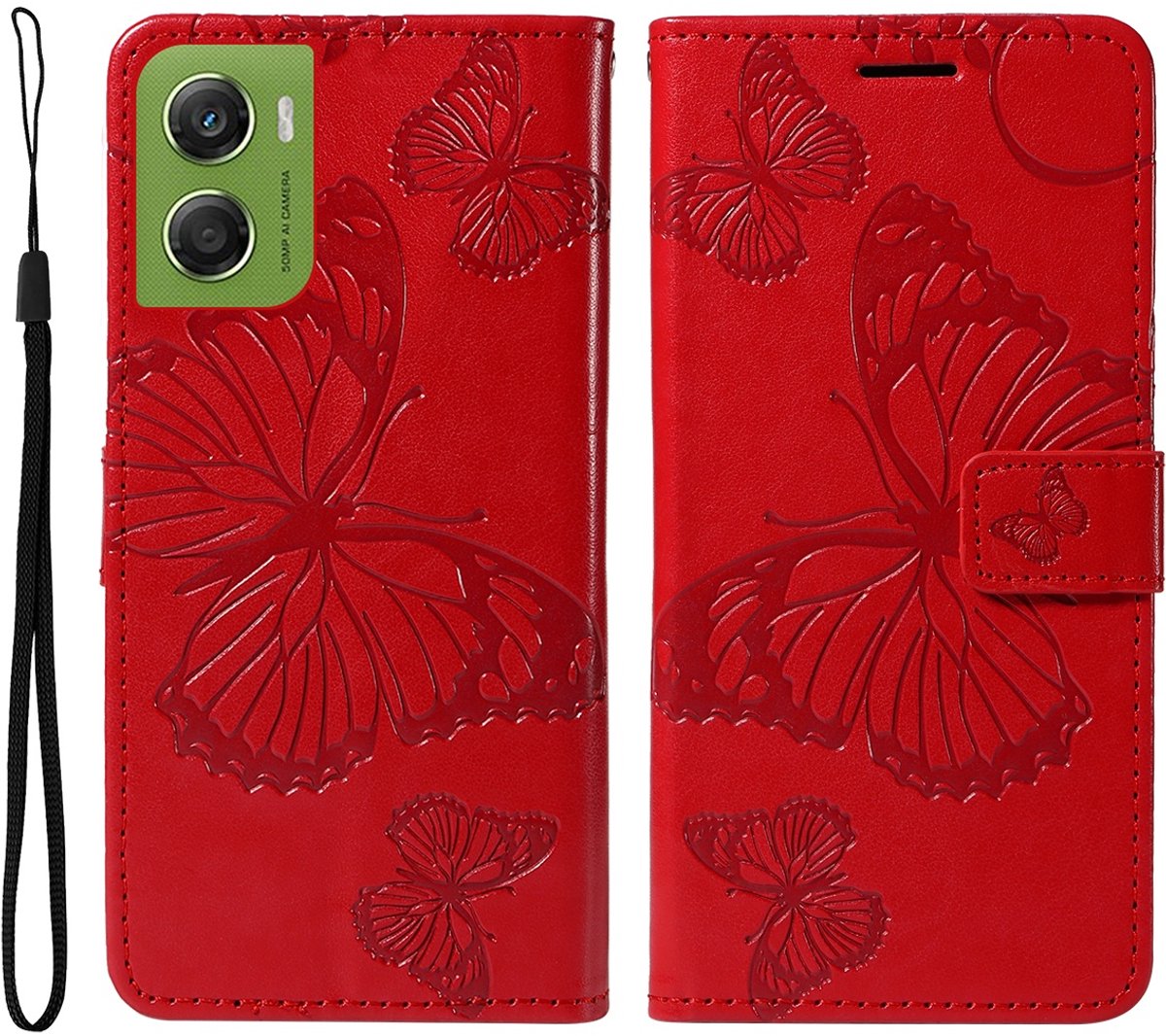 Coverup Hoesje - Geschikt voor Motorola Moto G06 / G06 Power Hoesje - Coverup Vlinders Book Case - Rood