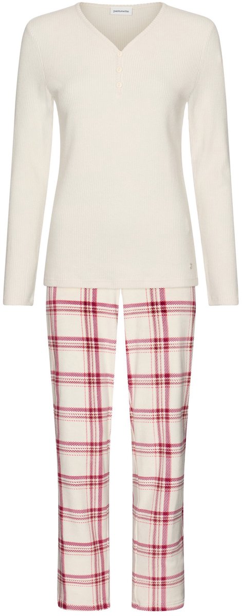 Pastunette - Alpine Creme - Pyjama - Viscose/Velours - Creme - Geruit - Maat 46