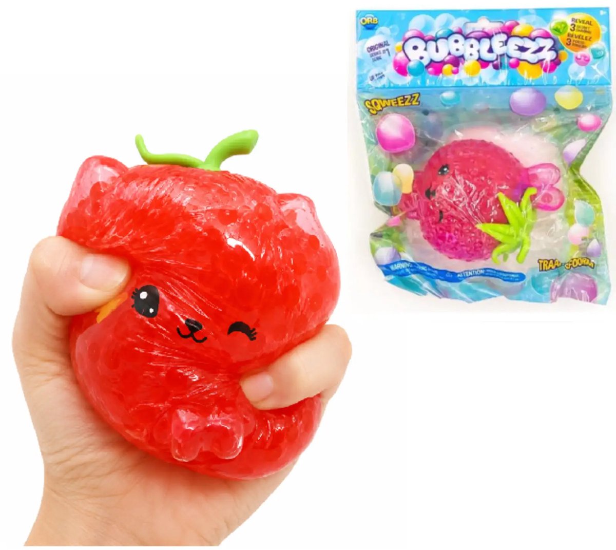 Bubbleezz Squishy tomaat 12 cm - Mega Stressbal voor de hand - Met Charm - Waterballetjes