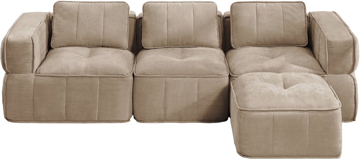 HAUSS SPOLE Hoekbank - Modulaire 3-Zits Bank Met Hocker - Frameloos Met 32D Schuim - Voor Woonkamer - Polyester Sand