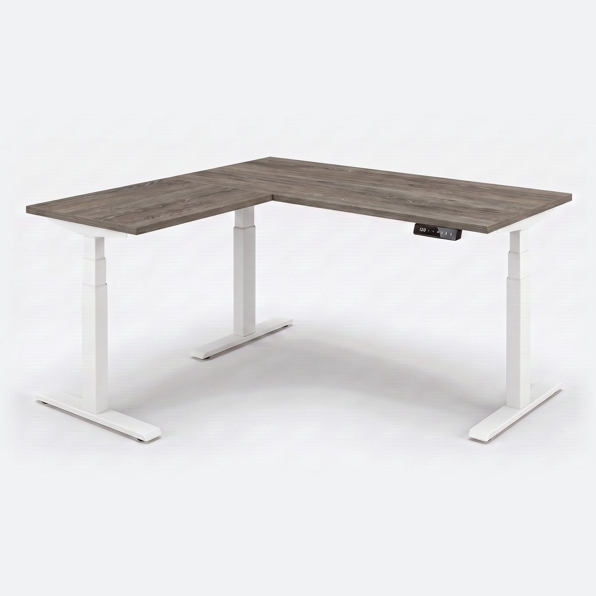 Zit-sta hoekbureau elektrisch 200x200cm – Wit, Bruin eiken