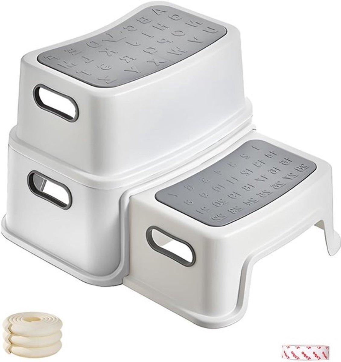 Veilige 2-trede opstap voor kinderen met antislip voeten, kantelbeveiliging en profielstappen voor badkamer, toilet en keuken