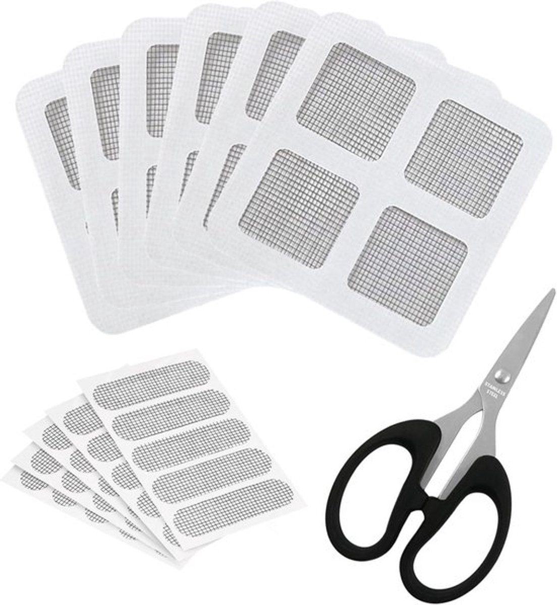 60 stuks 270 stickers vliegengaas - reparatie van ramen - insectenbescherming - raamreparatie - vliegengaas reparatieset - voorkomen muggen en insecten - 2 maten