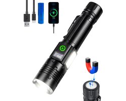 Exortus® Zaklamp LED Oplaadbaar - Zoombaar - LED Batterijdisplay - COB Werklicht - 800 Lumen - Magneet en Penclip - Aluminium - USB-C
